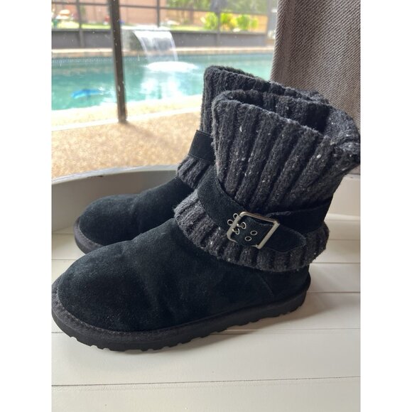 UGG Australia Cambridge Winter Boots Womens Size 5 EUR 36 Black Knit Sheepskin - Picture 8 of 16